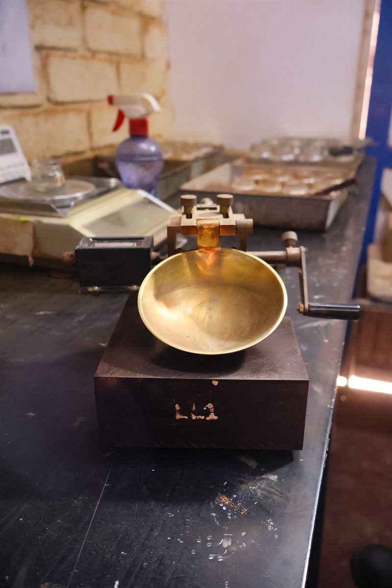 Close-up of laboratory balance used in soil testing