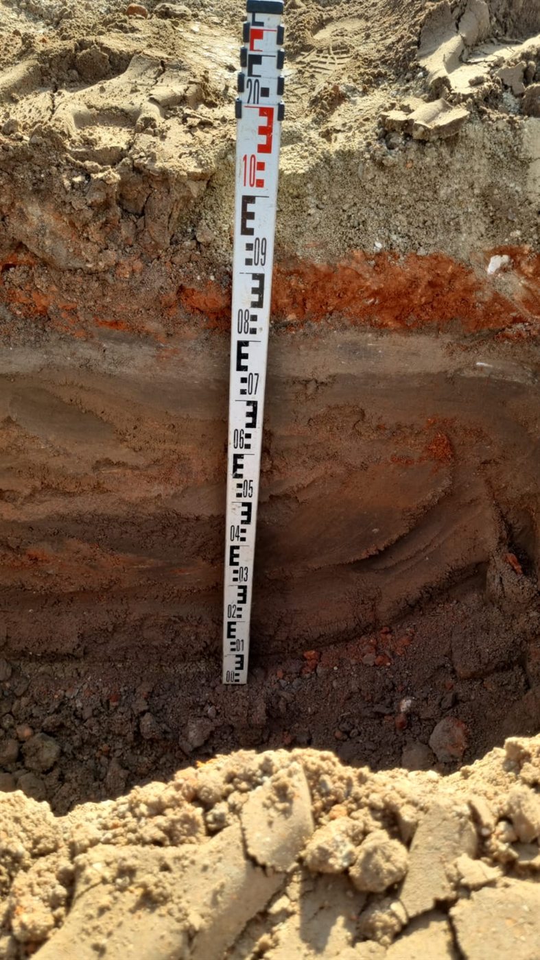 Geotechnical soil profile exposed in a test pit